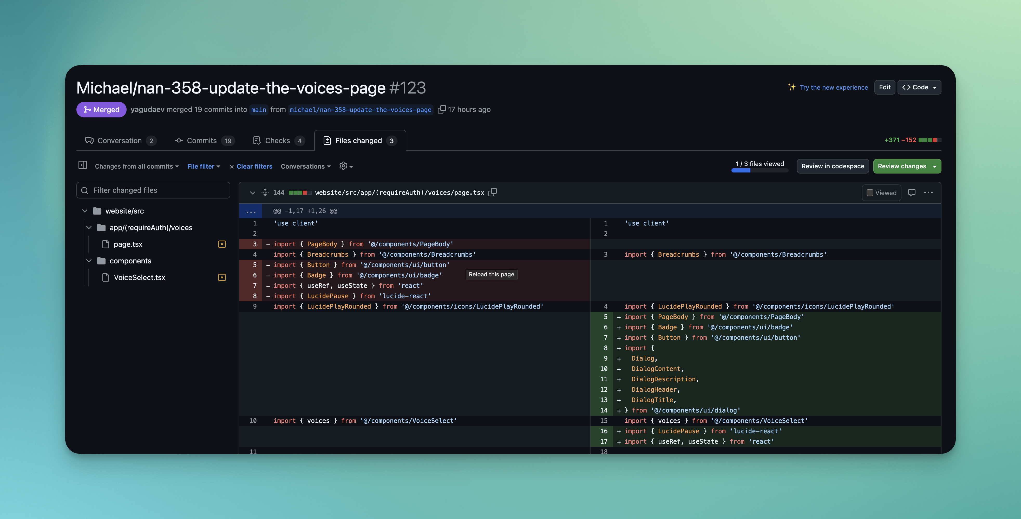 Github PR diff image