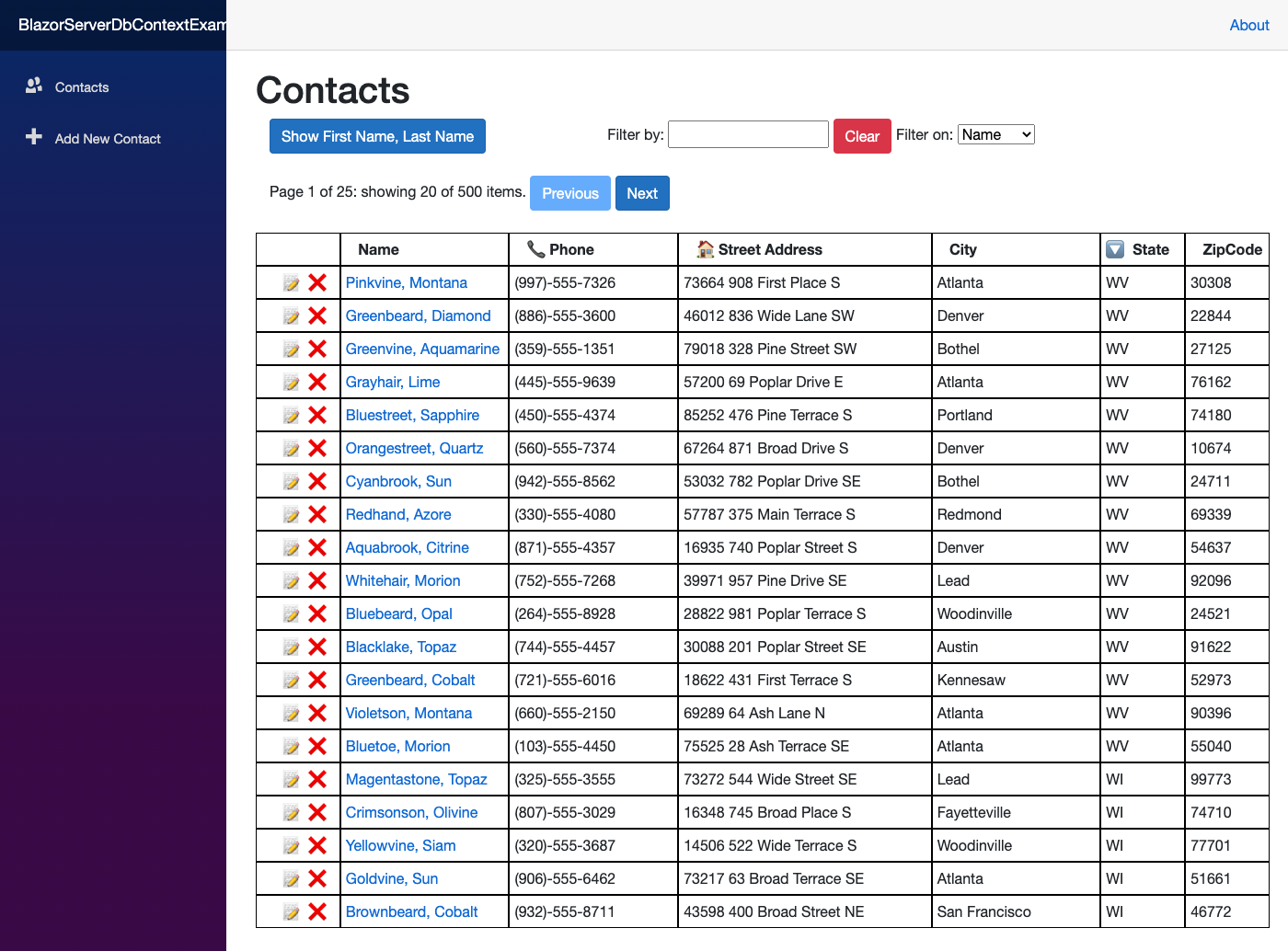 Contacts Example Blazor