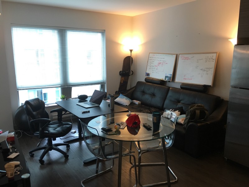 Step 1: Put standing desk + dining table together